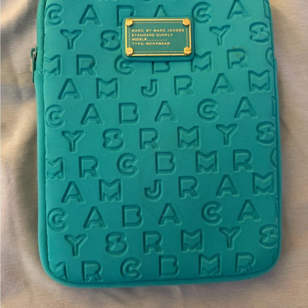 Marc by Marc Jacobs Teal Embossed Logo Tablet Sleeve with Gold Plaque